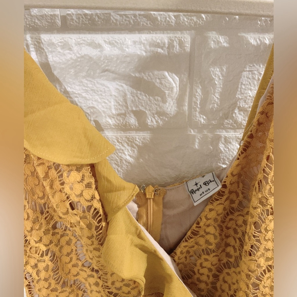 Excellent Condition Ruffle Trim Yellow Mustard Dress | Adjustable Strap | Angel - Picture 3 of 7